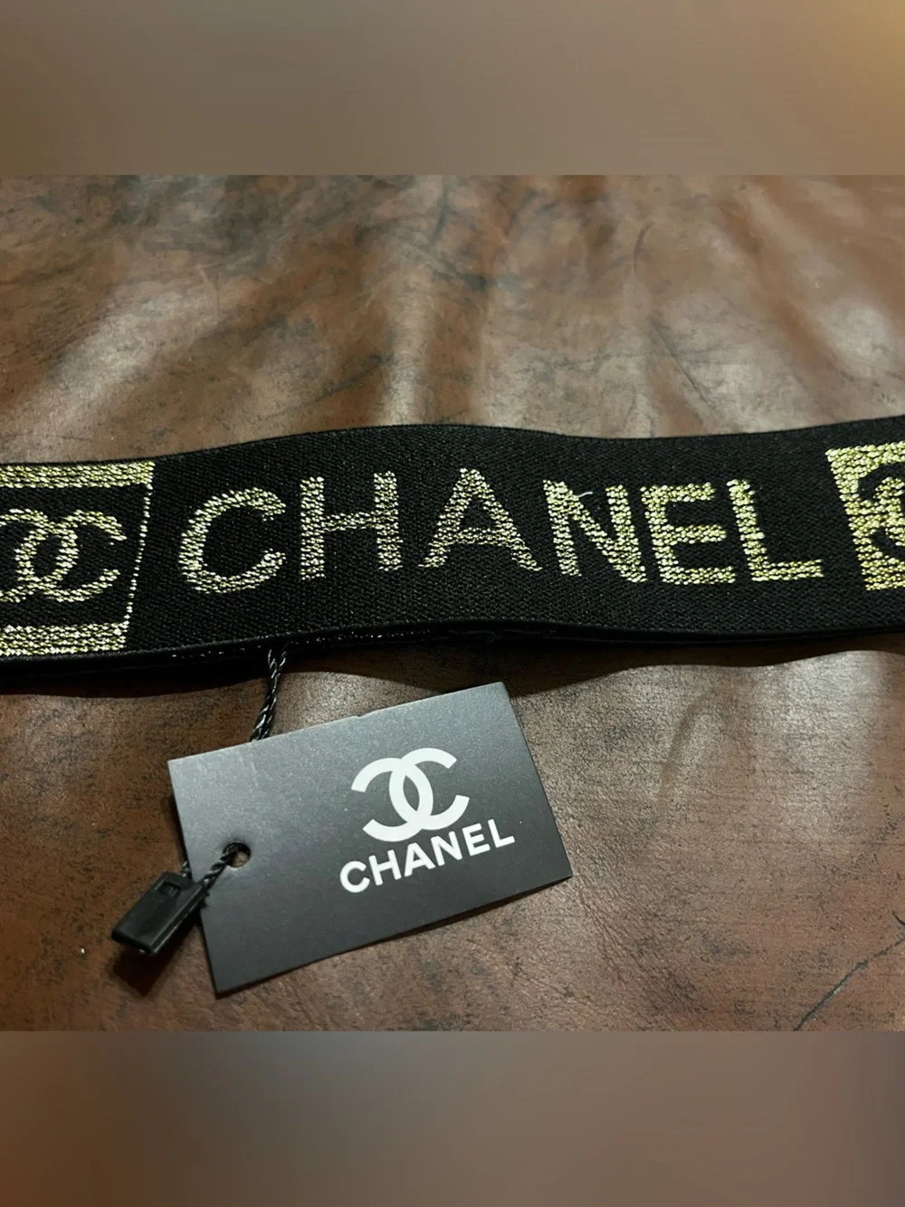 🧡 Double C Designer Metallic Gold Letter Logo Spell Out Stretch Headband